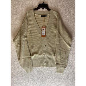 Hufuded Apricot Tan Long Sleeve Button Cardigan Sweater Size XL 16-18 NWT